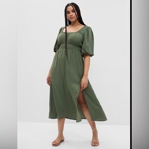 Puff Sleeve Smocked Midi Dress